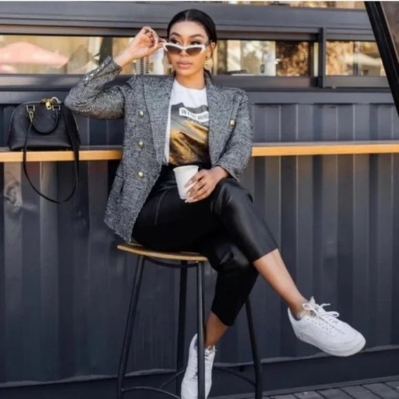 ZARA Double Breasted Houndstooth Blazer - Picture 2 of 12